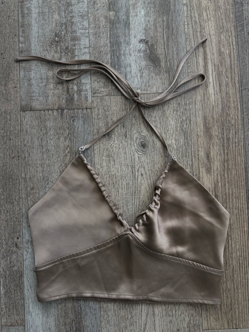 Garage Raya Ruched Satin Halter Crop Top - Picture 3 of 6